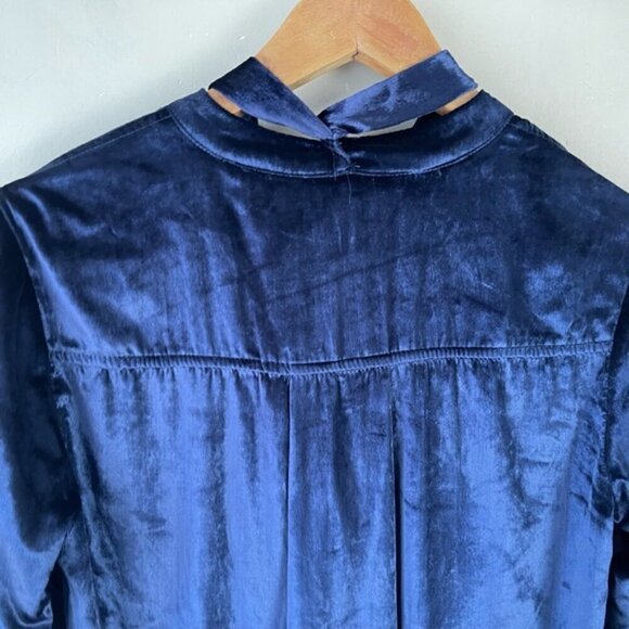 Anthropologie Maeve Blue Velvet Tie-Neck Button-down Tunic Sz US 2 Elegant - Picture 7 of 13